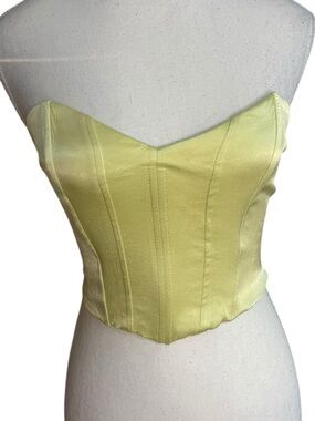 Zara Satin Effect Corset Style Crop Top Green Yellow